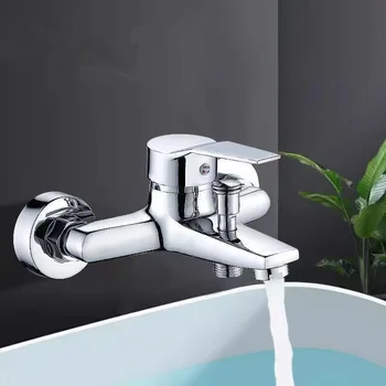 สังกะสีอัลลอยด์ก๊อกน้ําอ่างล้างหน้า Chrome ติดผนังร้อนเย็น Dual Spout TAP สําหรับห้องน้ํา Splitter อาบน้ําอ่างล้างหน้า 1