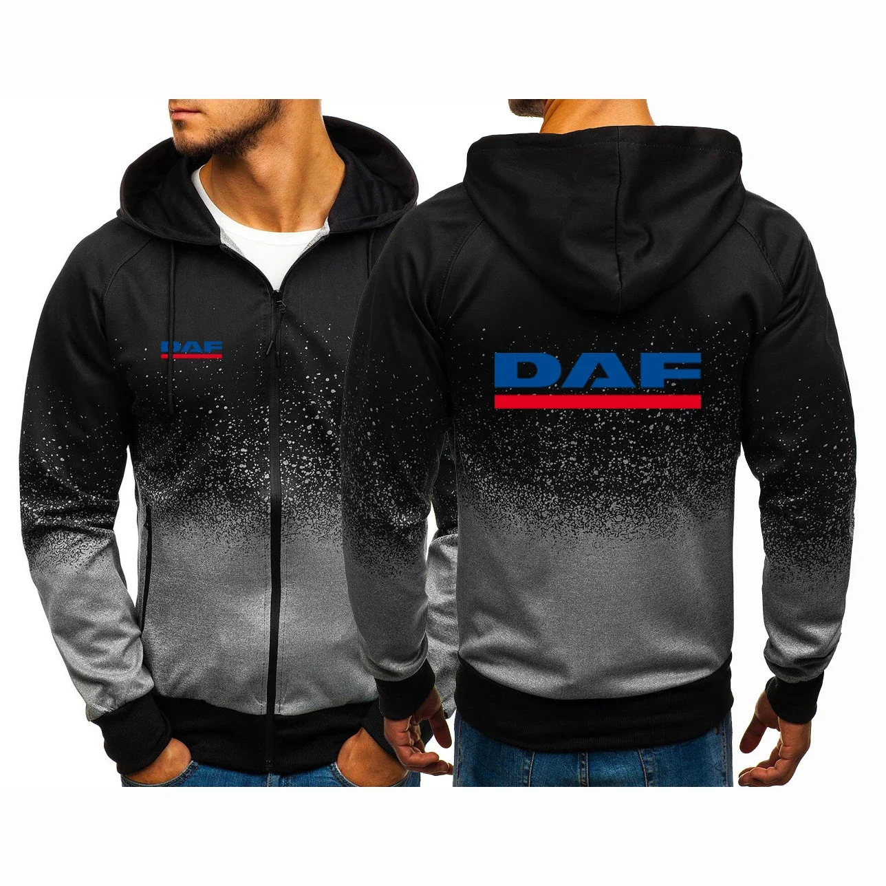 

DAF TRUCKS COMPANY TRUCKER Men's Popular Spring and Autumn Casual Hoodies Printed Harajuku Gradient Color Hooded Zipper Coat