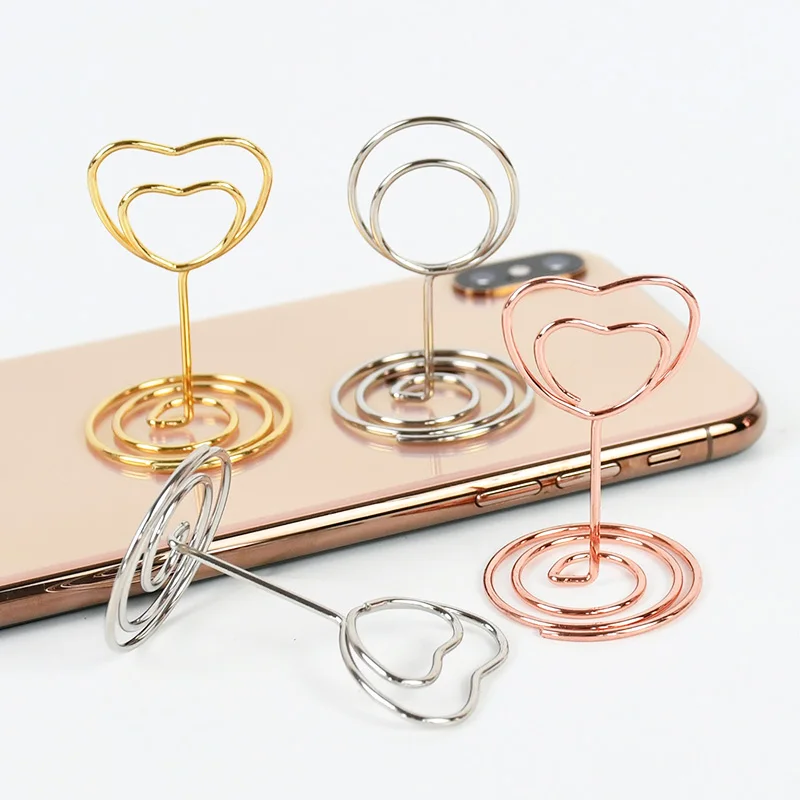 10/20Pcs Heart Round Shape Metal Card Holders Table Number Holders Photo Stands Memo Clip Party Supplies