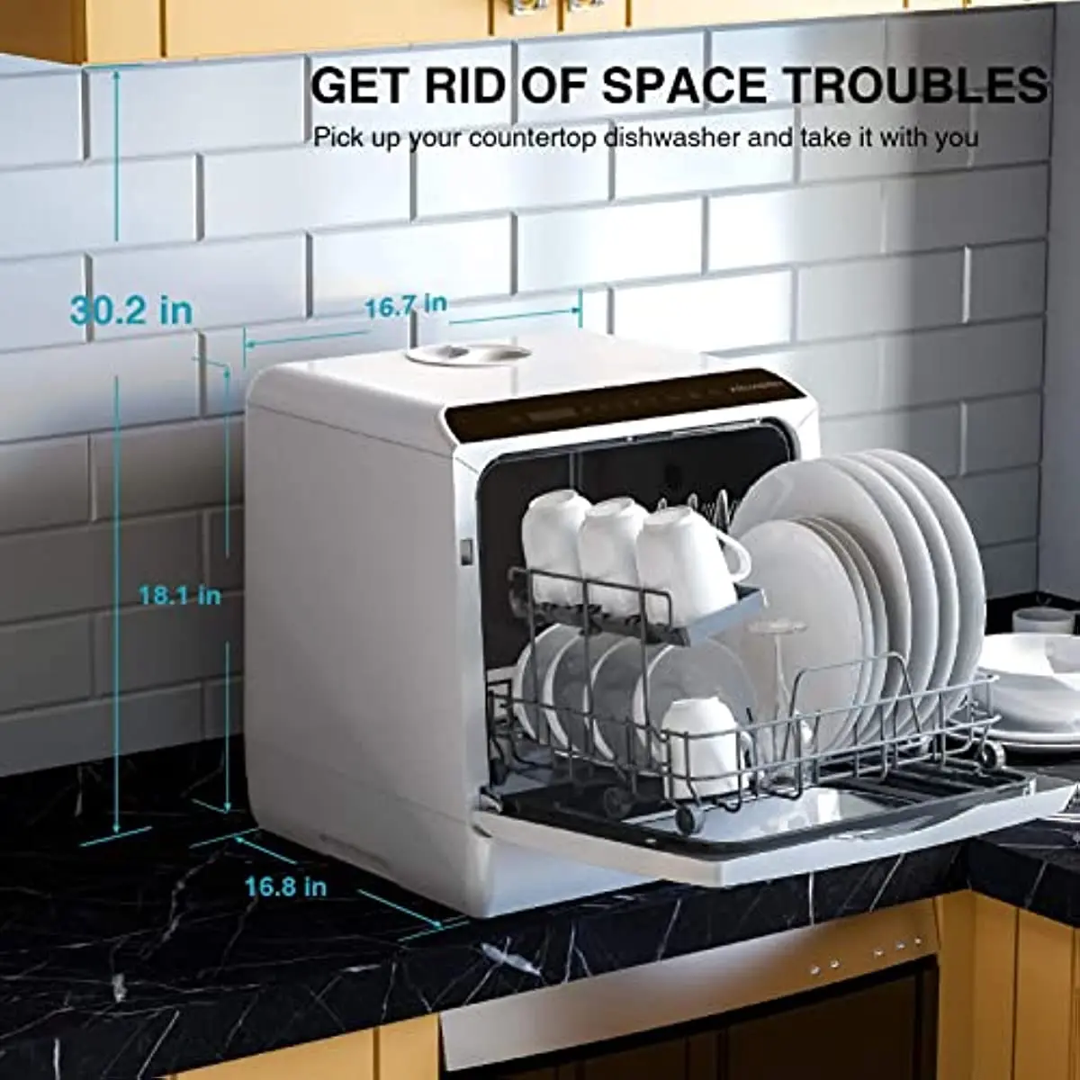 AIRMSEN Portable Countertop Dishwasher Compact Mini Dishwasher with 5L Built in Water Tank 5 Washing Programs