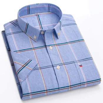 Camisa de manga corta de algodón Oxford de alta calidad para hombre, comodidad de verano, transpirable, clásica, de color sólido, a cuadros, para negocios y ocio 1