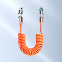 Enhanced Fast Charging Retractable 4 - in - 1 Cable with Multi - Function Car Charger - 240W - 2m (4 - in - 1 - Orange)