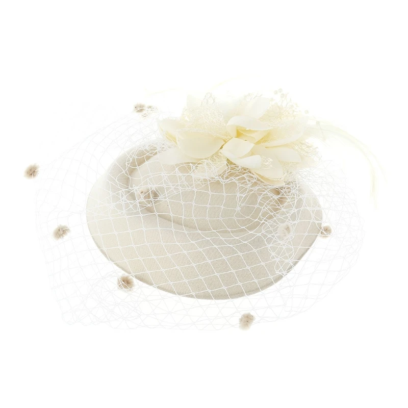 4XBE Fascinators Hats Solid Color Feather Flower Pillbox Hat Cocktail Tea Party Headwear with Veil for Girls and Women