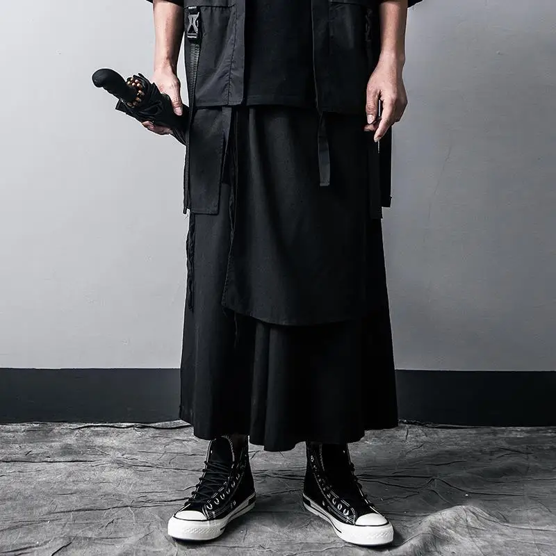 Wide Leg Pants ARENS Techwear Punk Gothic Black Trousers Male Goth Cotton Linens Summer Japanese Style Streetwear Hip Hop