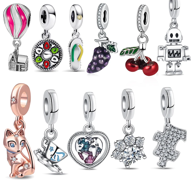 925 Sterling Silver Puzzle Balloon Ship Sombrero Hat Slippers Dangle Beads Fit Original Pandora Charm Bracelet Women DIY Jewelry 925 sterling silver love daughter heart star crescent moon beads fit original pandora dangle charm bracelet women diy jewelry