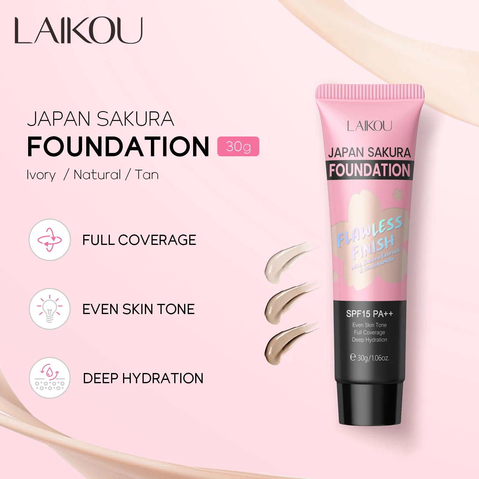 LAIKOU sakura foundation makeup base face cream liquid foundation concealer waterproof 30g 1PC