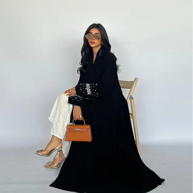 110758-cdb8f6.jpg Abaya-Cardigan ouvert de luxe pour femmes musulmanes, vêtement de prière pour femmes, caftan noir Dubaï, robe de soirée, vêtements grande taille avec ceinture