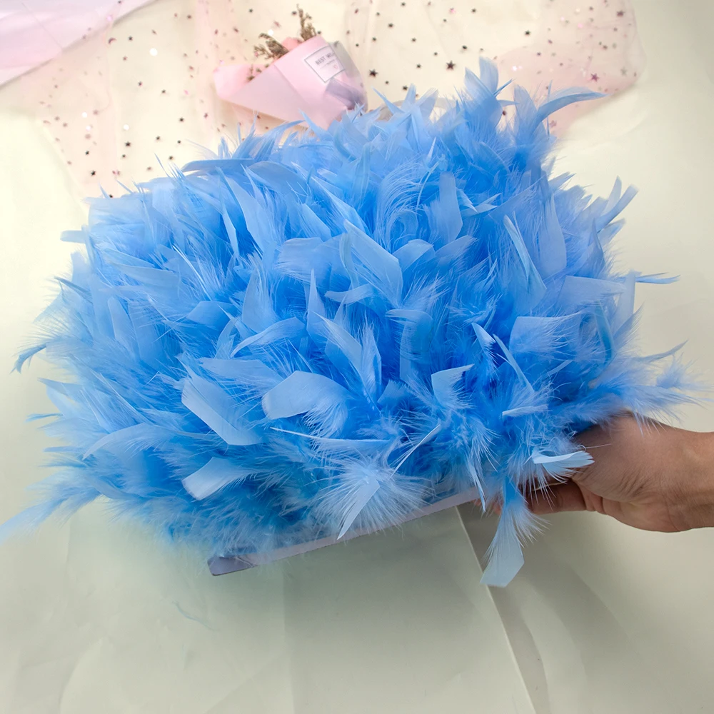 Wholesale Fluffy Turkey Feathers Trim Fringe 10Meter Plumas Ribbon for Sewing  Clothes Wedding Dress Decoration Accessories