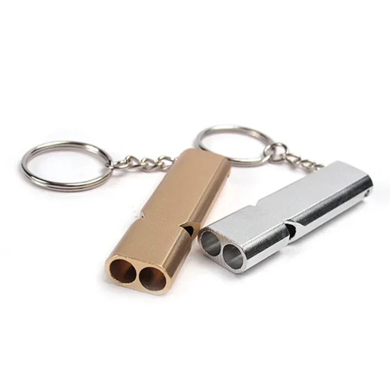 Dual-tube Survival Whistle Lifeguard Camping Safe Survival Whistle Lightweight Aluminum Alloy Loud Waterproof 1pc