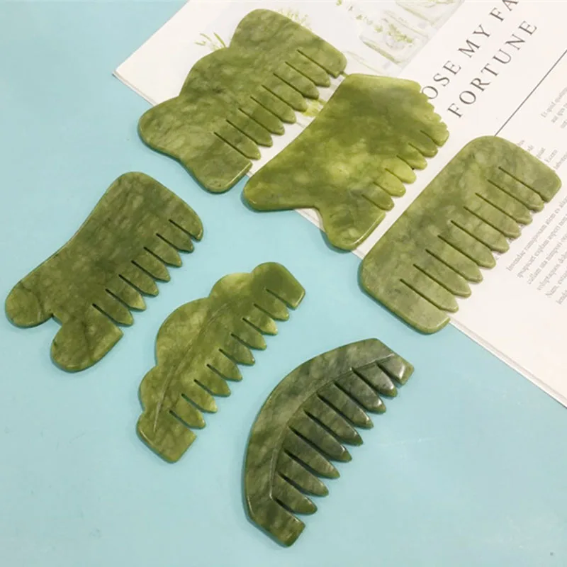 Natural Jade Scraping Board Massage Comb Gouache Scraper Massager Body Acupuncture Spa Jade Massager Beauty Health Tool honey wax five teeth wide comb scraping massage board head eyes physical therapy anti static acupoint stimulation health care