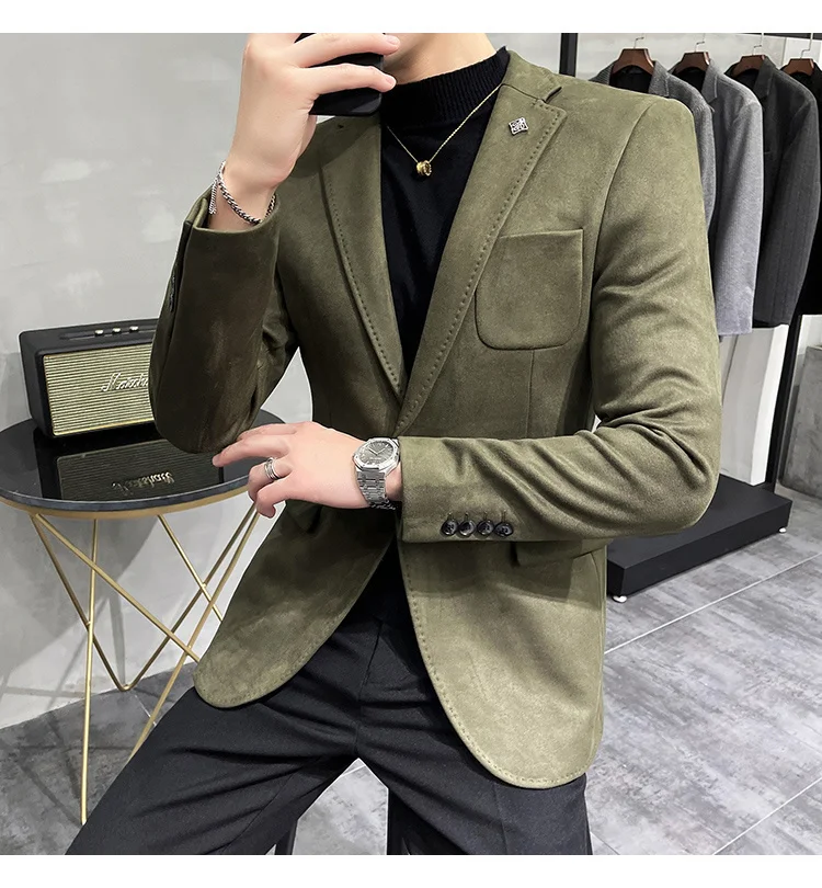 blazer for men wedding Color 6 Costume Homme Deerskin Jacket Suit Men Casual Slim Blazer Hombre Suit Leather Jacket Men Terno Masculino Men Clothing casual blazer