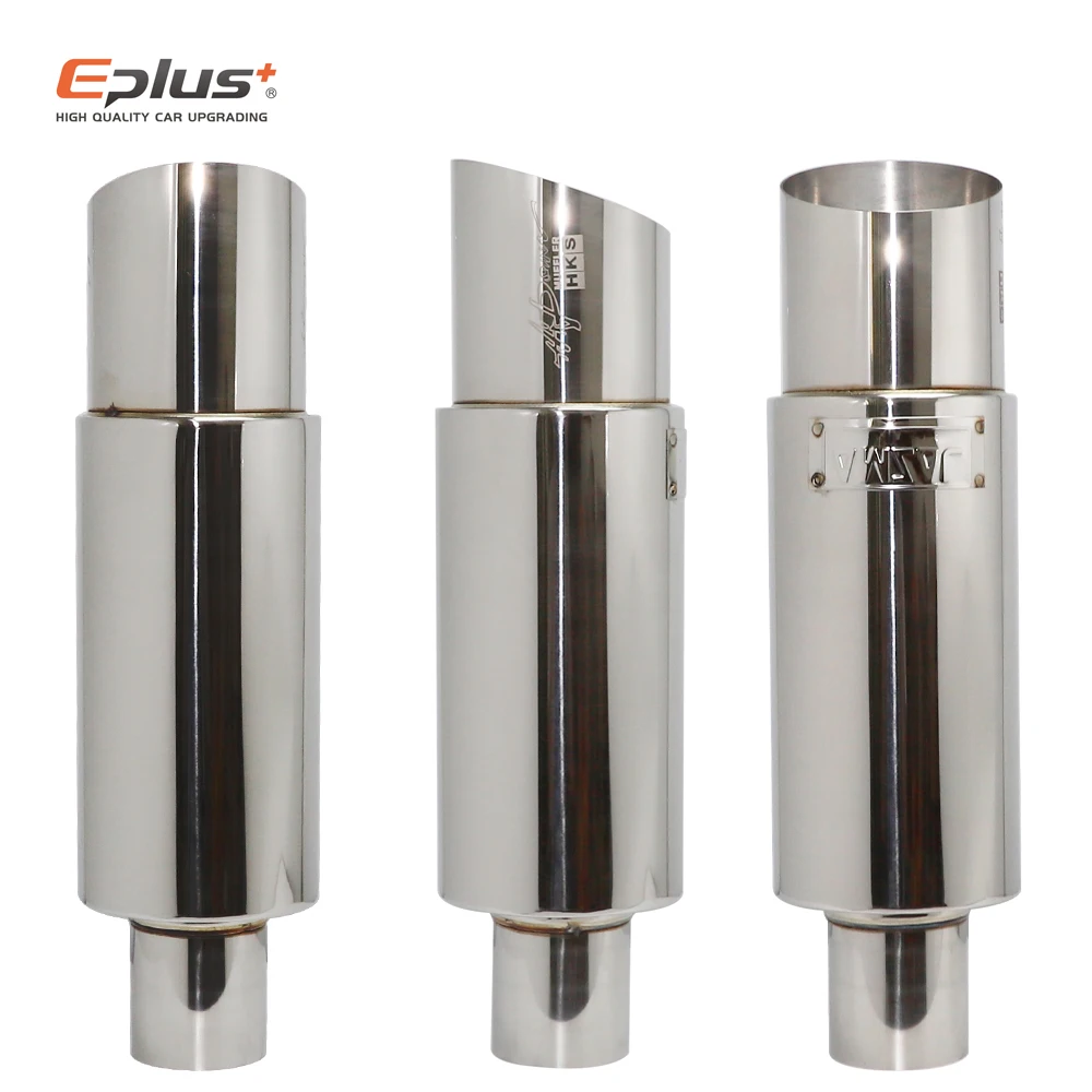 ท่อไอเสียรถยนต์สแตนเลสท่อตรงกลองท่อไอเสียท่อคุณภาพสูง Universal O.D 51 57 63 มม.89 มม.ความยาว 370 มม. 1