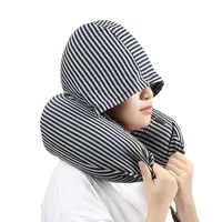 Custom Logo Striped Plain Color With Hood Microbeads U-Shaped Pillow For Napping 1