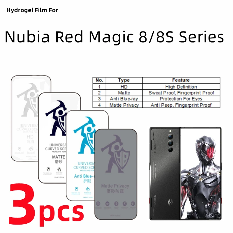 3Pcs Hd Hydrogel Film Per Zte Nubia Red Magic 8S Pro Plus Pellicola Salvaschermo Opaca Per Red Magic 8Pro Eye Care Anti Spy Protection