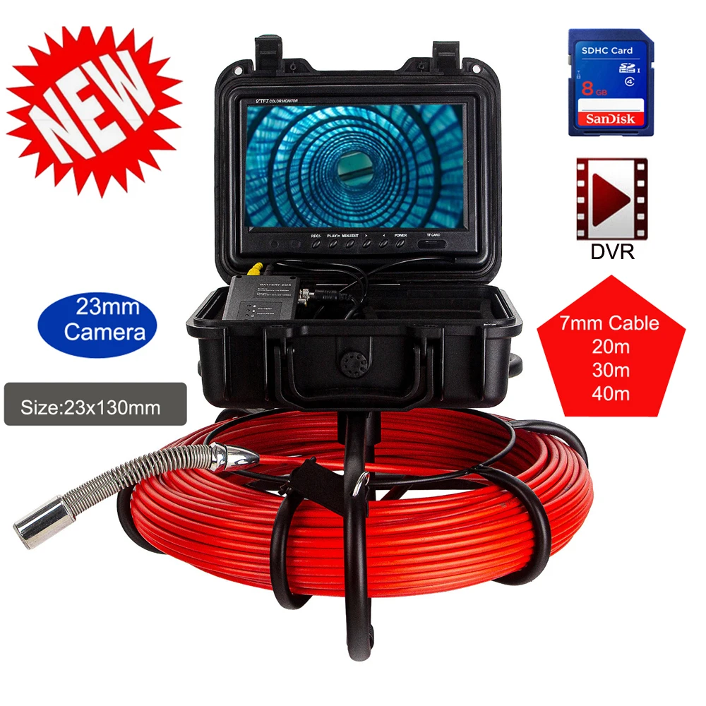 7mm Red Cable DVR 20-50M HD Screen Pipe Inspection Camera,IP68 Drain Sewer  Pipeline Video Industrial Endoscope Plumbing Camera - AliExpress
