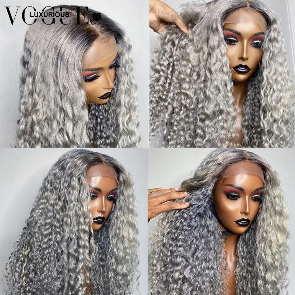 250 Density Deep Curly Frontal Wig Long Grey Colored Lace Front Human Hair Wigs Brazilian Virgin 13x4 Human Hair Lace Front Wig - Image 5