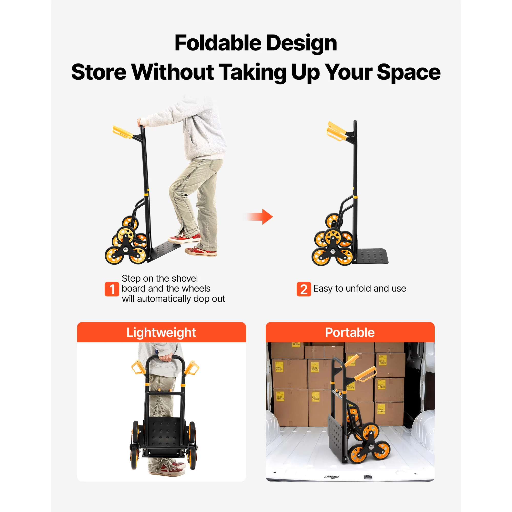 SucceBuy 440/770 lbs Folding Hand Truck Dolly with 6 Wheels & 2 Elastic Ropes Stair Climbing Cart for Shopping Moving Warehouse