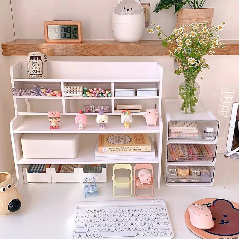 Desk shelf Desktop Office storage Multi-layer Cute Simple Arrangement Rack Student White Desk Stationery Organizer storage racks