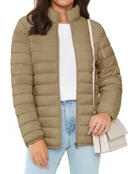 TACVASEN Women's Lightweight Quilted Puffer Jacket - Winter Warmth & Casual Comfort - CN M (US S) (Khaki)