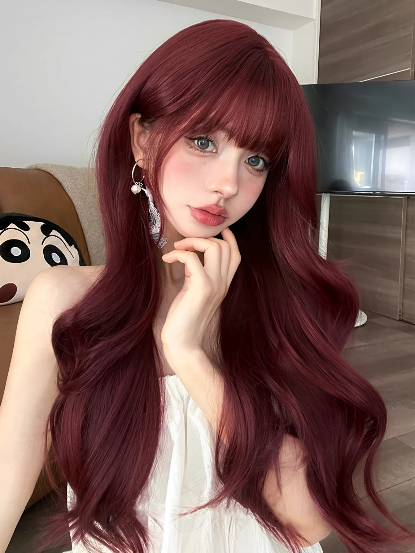 Burgundy Synthetic Curly Wig for Ladies