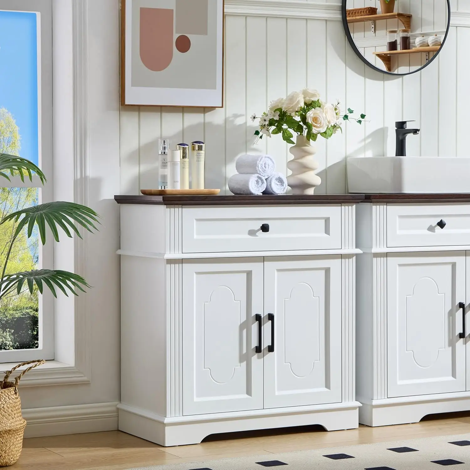 White Farmhouse Storage Cabinet with 2 Doors and 1 Drawer, Adjustable Shelf, Freestanding Kitchen Pantry Cabinet,, Customized 4