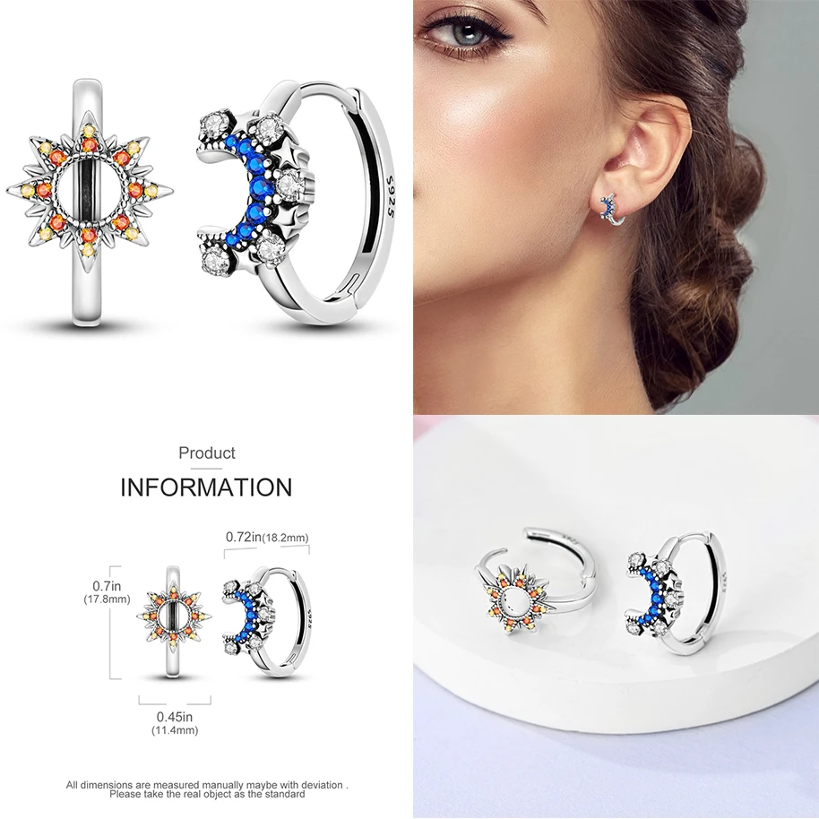 블루 여행 매직 아이 귀걸이 원래  포장 CZ 스타 문 후프 귀걸이 약혼 웨딩 쥬얼리