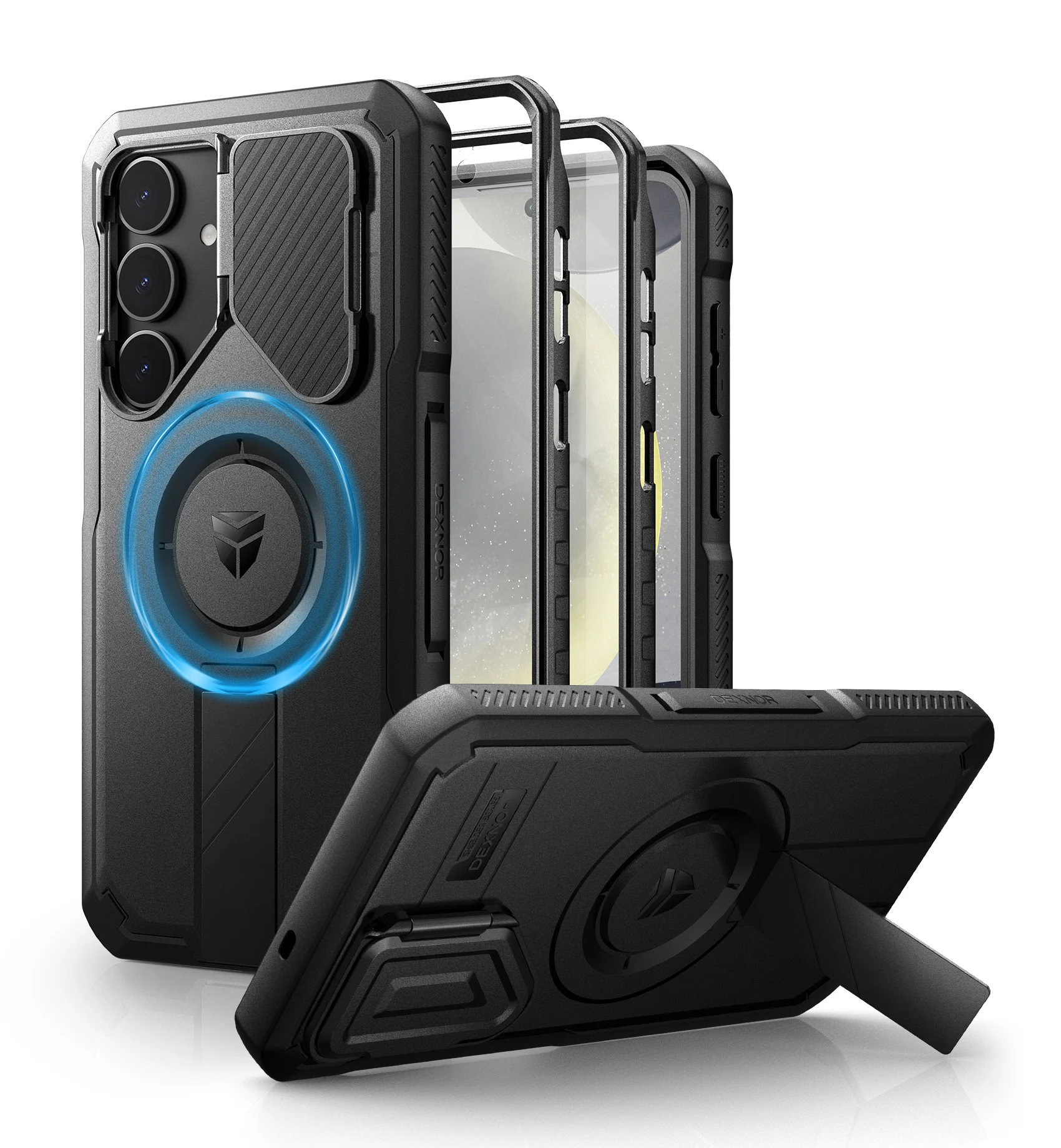 Shockproof Case with Sliding Camera Cover, Screen Protector, and Kickstand