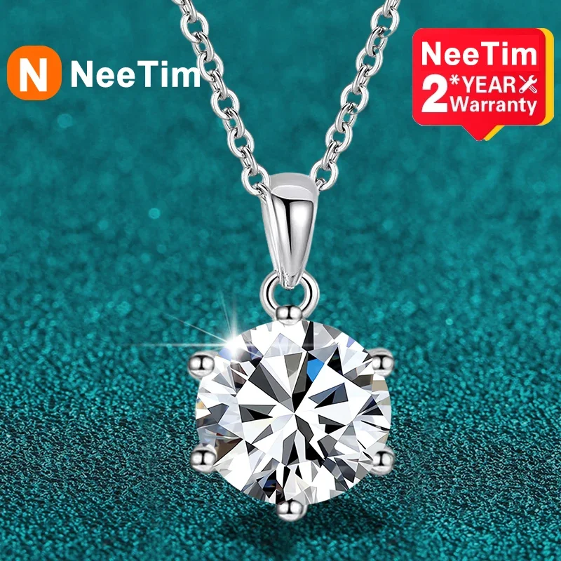 

NeeTim 4ct 10mm Moissanite Necklace For Women 925 Sterling Silver with 18K Gold Plated Lab Diamond Pendant Wedding Party Jewelry
