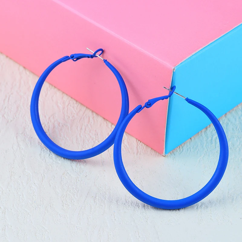 Summer Colorful Neon Hoop Earrings Pink Blue Green Yellow New Design Large Circle Earrings for Women Girl Rock Punk Jewelry - Image 3