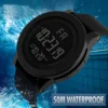 2024 New Mens Led Digital Display Watch Date Sport Women Outdoor Electronic Black Frosted Dial Silicone Strap Watch 1