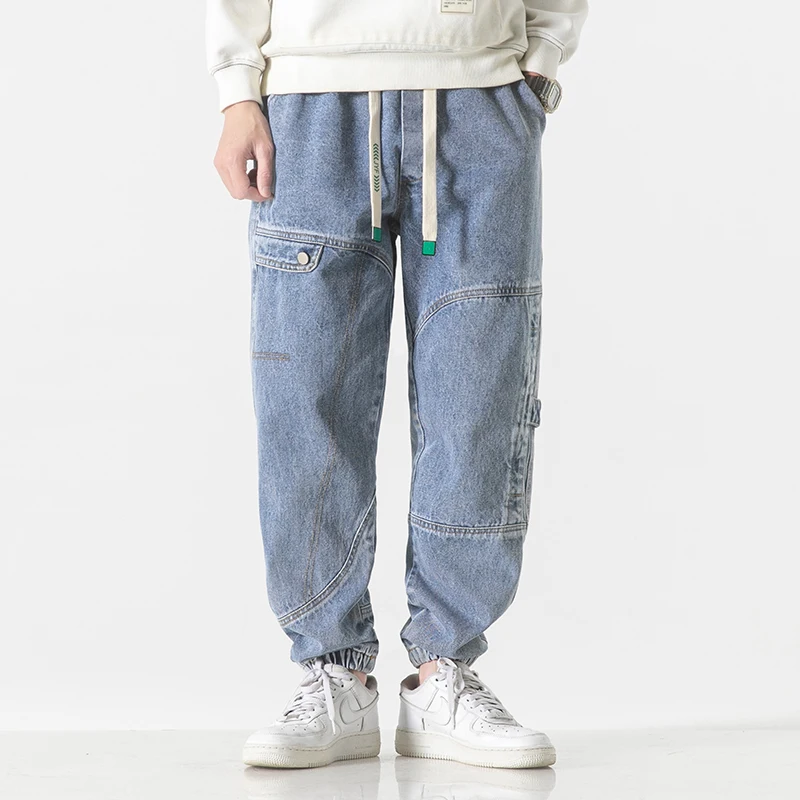

Elegant Fashion Harajuku Slim Fit Male Clothes Loose Casual All Match Jeans Solid Button Pockets Straight Cylinder Leggings