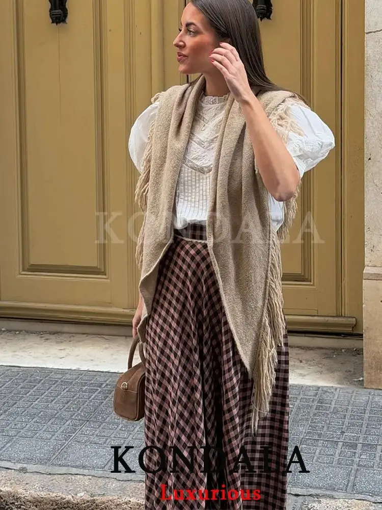 KONDALA Vintage Casual Chic Damenrock Gingham Reißverschluss Lockerer Spitzenrock Neue Mode 2026 Frühling Sommer Urlaub Damen Langer Rock – Detail 6
