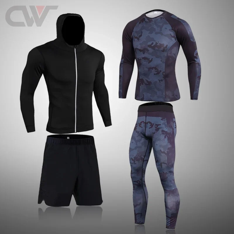 Men's Turtleneck Sports Top Running Leggings Sport Thermal Underwear Winter Workout Base Layer Jogging Wear Men Second Skin 4