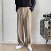 Men Pants Button Zipper Fly Pockets Loose Korean Style Suit Pants Spring Autumn Mid-Waist Straight Wide Leg Casual Trousers 2