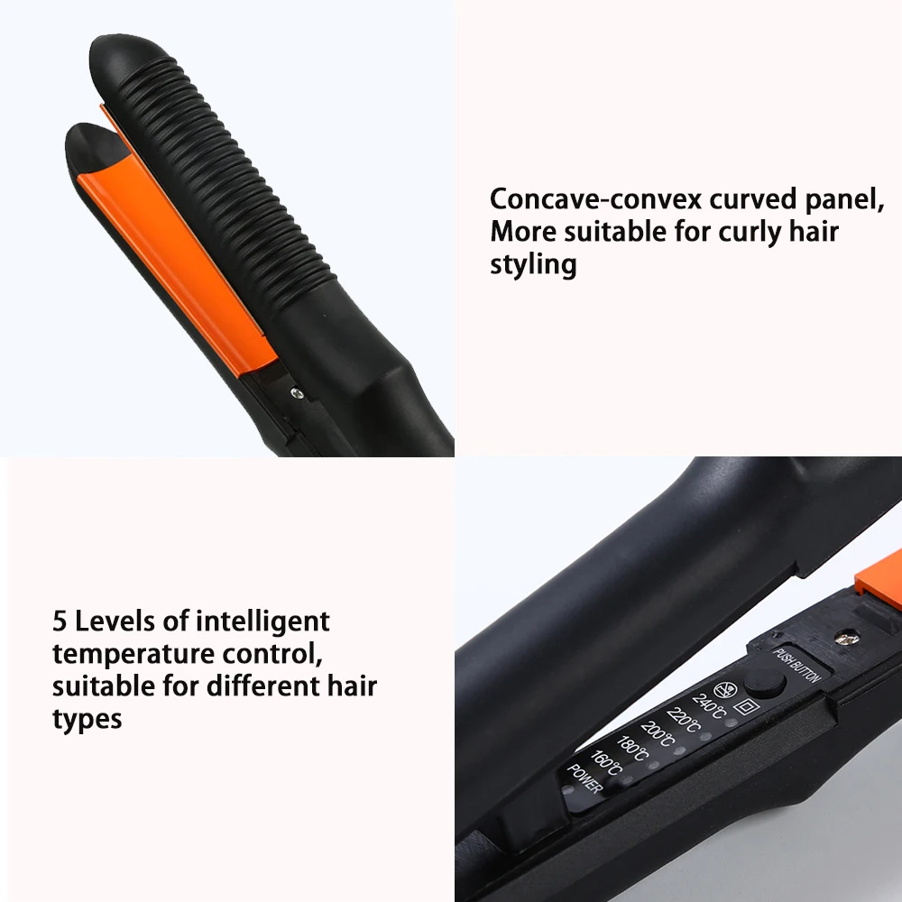 Hair Curler Ceramic Coated Curved Plate Hair Waver PTC Heater Curling Irons Straightener Crescent Plate Fast Heating Flat Iron