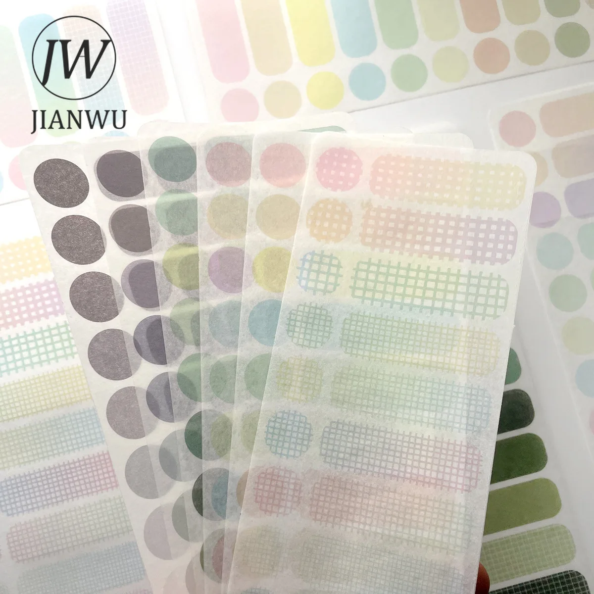 JIANWU 3 시트 DIY 저널 소재 솔리드 컬러 격자 무늬 라벨 스티커 INS Scrapbooking 콜라주 장식 편지지 스티커