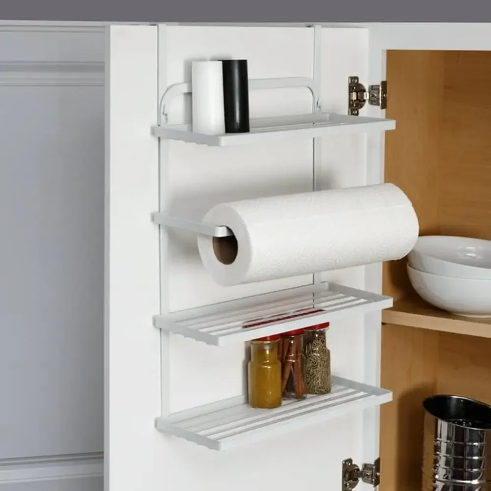 Over-the-Door 3-Tier Spice Rack with Paper Towel Holder Kitchen Organizer Storage and Organization Wall-Mounted or Cabinet Door