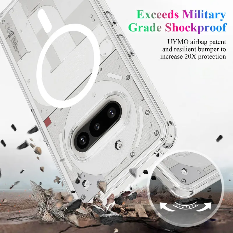 Nothing Phone 3A, 3A Pro용 마그네틱 케이스 ELVEV 충격 방지 투명 하드 PC + TPU 보호 백 커버