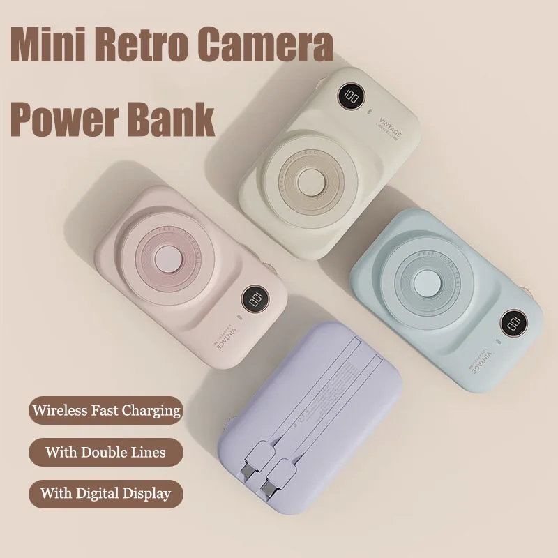 Retro Camera Mini Power Bank 10000mAh Magnetic Mobile Power Supply