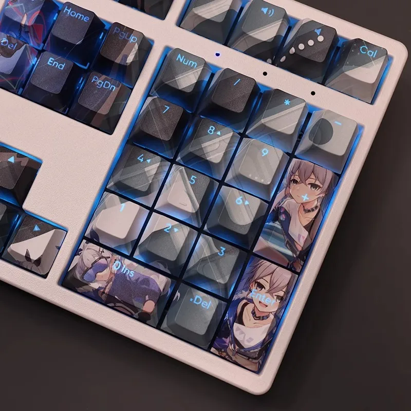 Pbt Dye-subbed Anime Gaming Key Caps Conjunto de 108 Conjuntos de Honkai Star Rail Silver Wolf Keycaps Teclas Retroiluminadas 61 87 104 108 Layout - Imagem 4