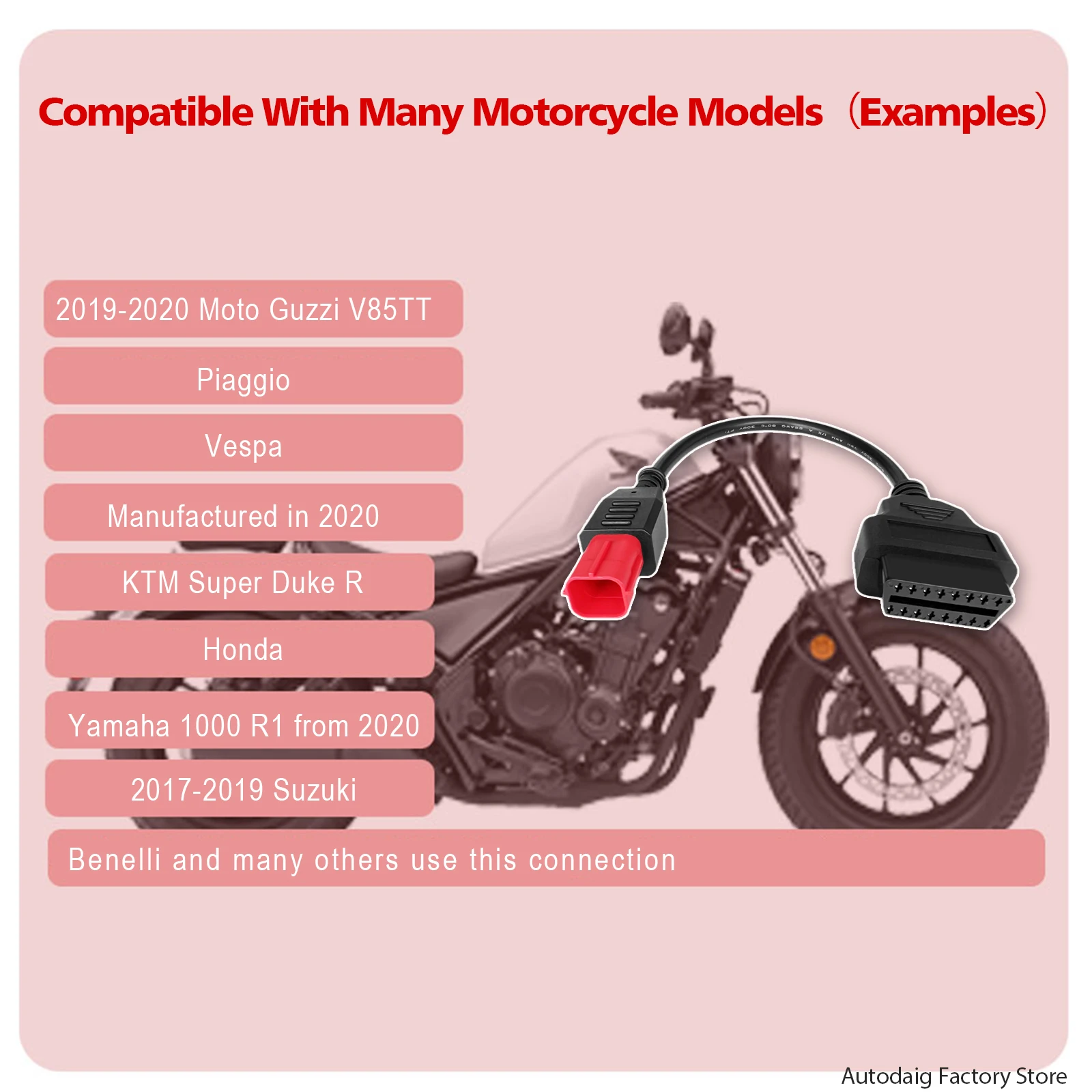 Motorcycle 16 Pin To 6 Pin OBD2 Adapter Cable - Compatible With Yamaha, Harley, Vespa, Moto Guzzi