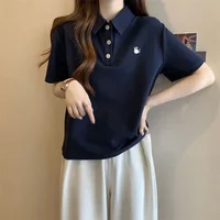 Baggy Polo Neck T Shirt for Women Short Sleeve Woman Tshirt Fashion Women's Clothing 2025 Trending Goth Korean Elegant Sale Tee - Image 6