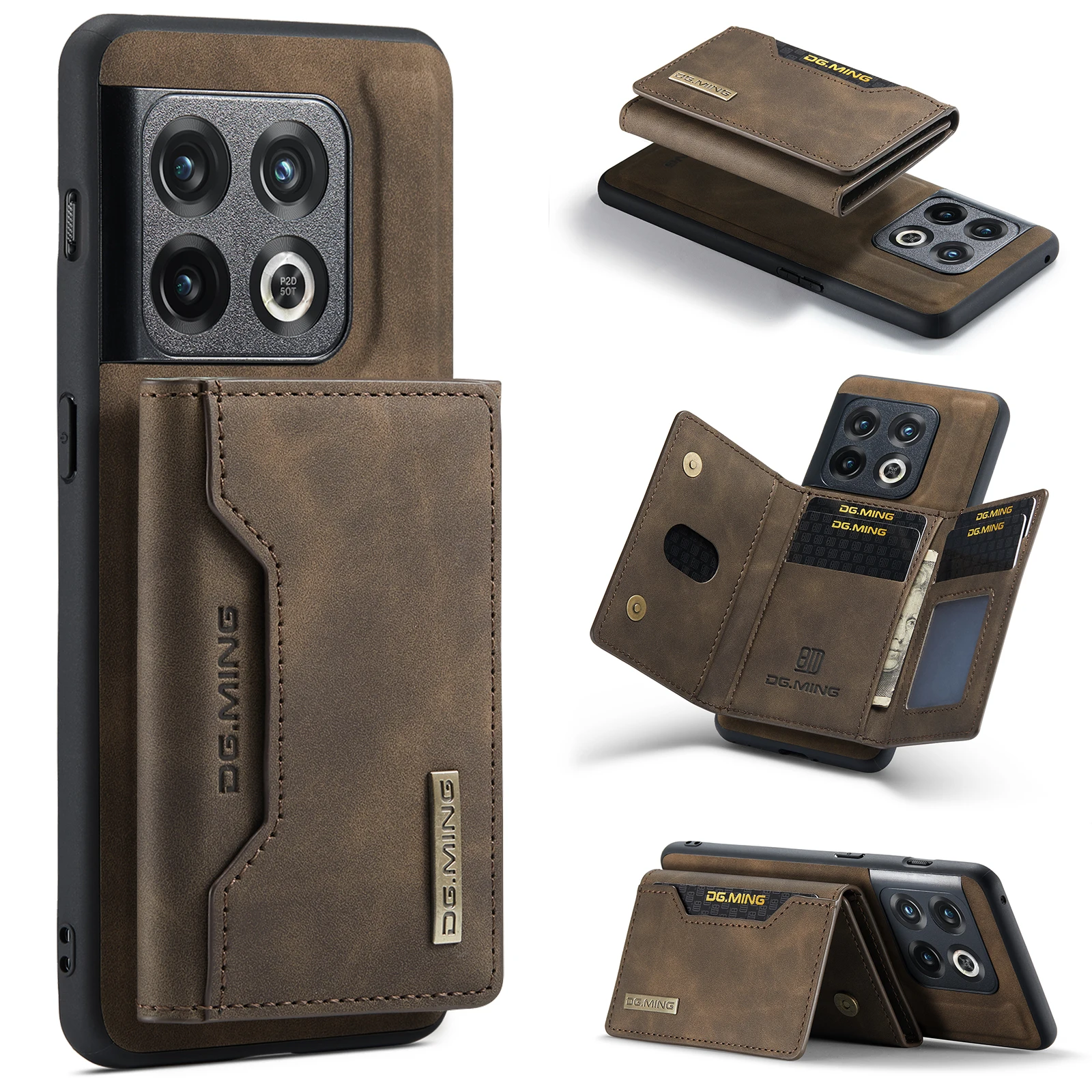 DG.MING Vintage 2in1 Magnetic Detachable Leather Wallet Case for OnePlus 11 10 Pro ACE Retro Card Slots Pocket Holder Back Cover