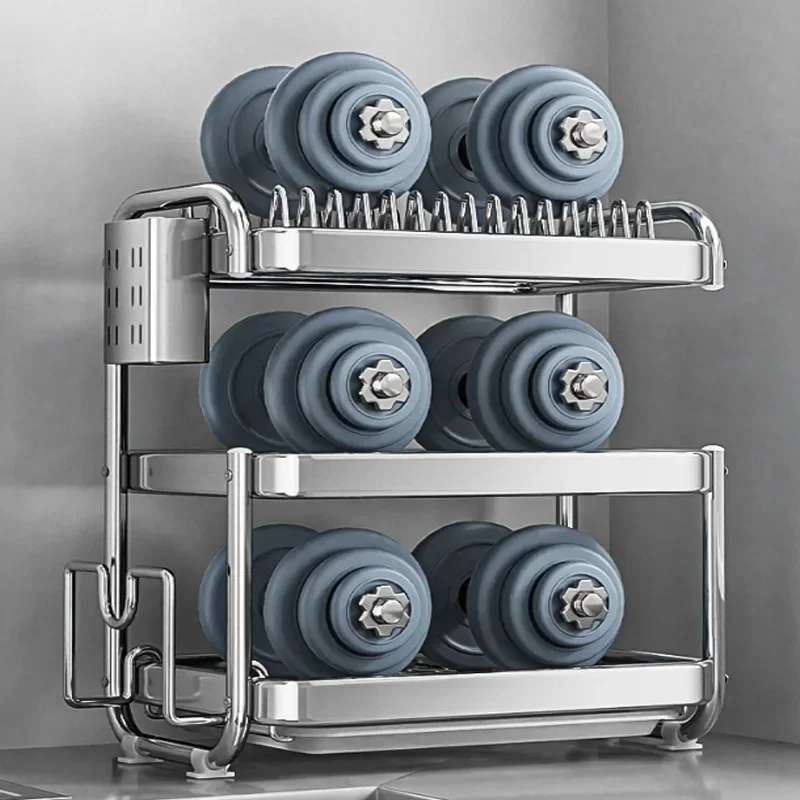 Stainless Steel Dish Drainer Kitchen Storage Organizer Bowl Rack with Drain Tableware Holder Cupboards 4