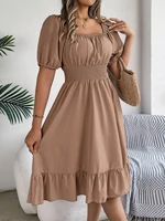 Spring Summer Elegant High Waisted Dress Square Neck Short Sleeved Ruffled Edge Long Dresses 2026 Valentine's Day Woman Clothing - Image 5