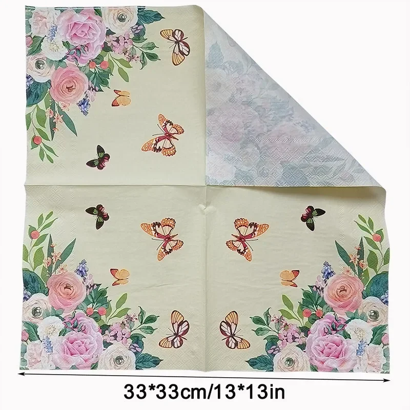10/20pcs 2Ply 33cm New Party Ambience Decoration Paper Napkins Butterfly Floral Square Paper Placemats Butterfly Bone Bart
