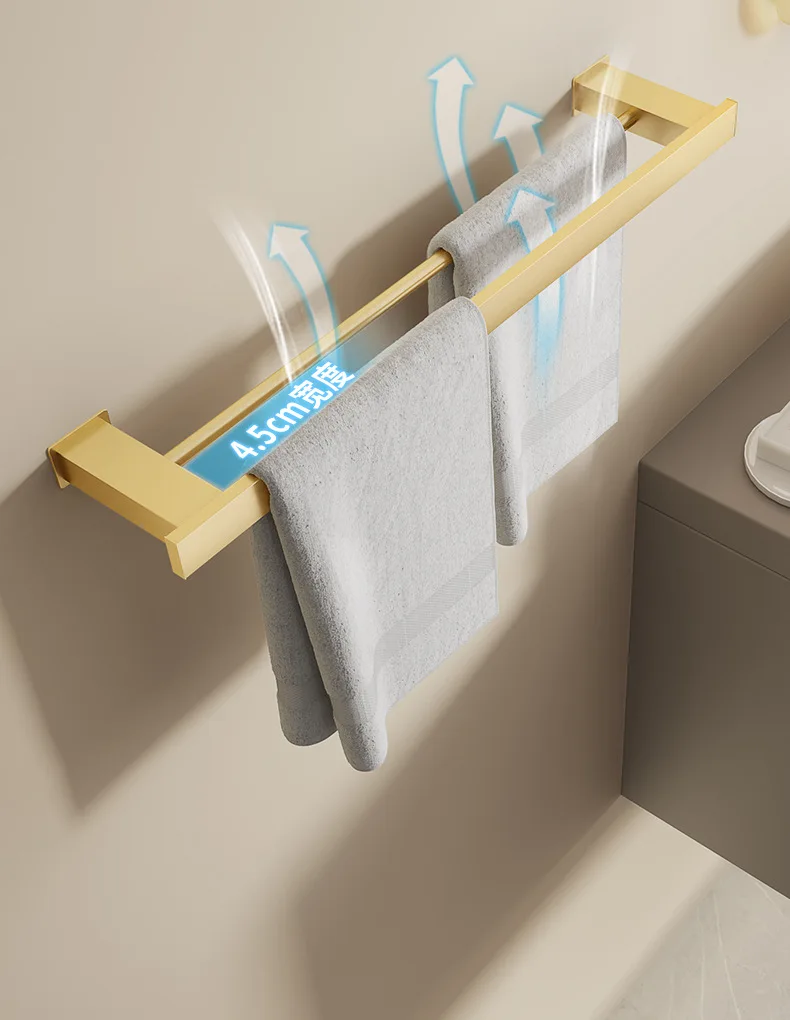 Description Picture 3 of itemBathroom Accessories Perforation-free Metal Bath Towel Holder Deluxe Bathroom Square Towel Holder Aluminum Alloy Wall Shelving