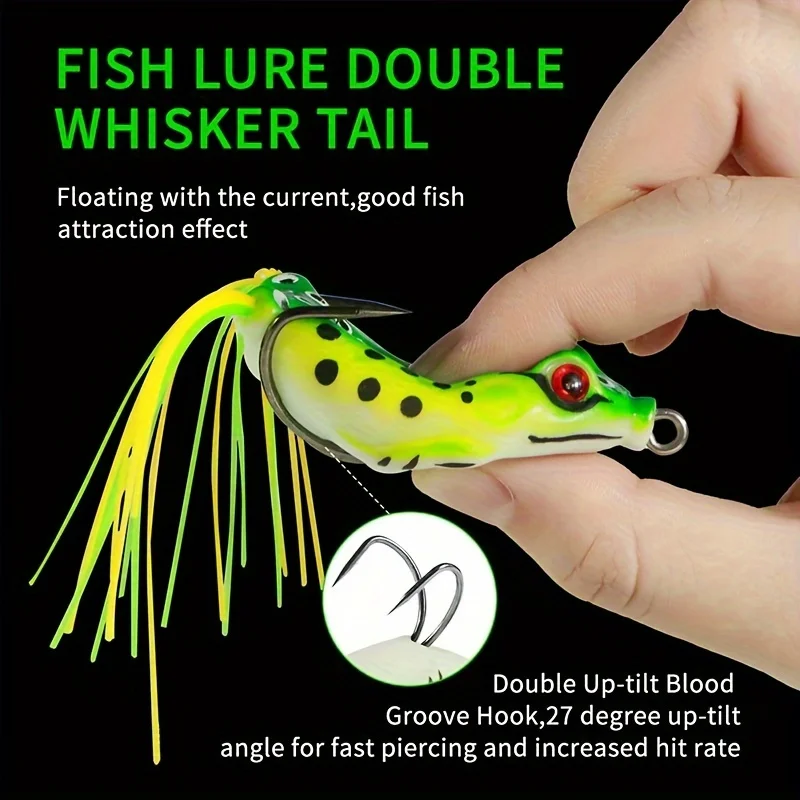 Description Picture 6 of item5pcs Frog-Shaped Fishing Lures with Double Up-tilt Groove Hook, Realistic Soft Bait Fish Hook with Storage Box For Freshwater