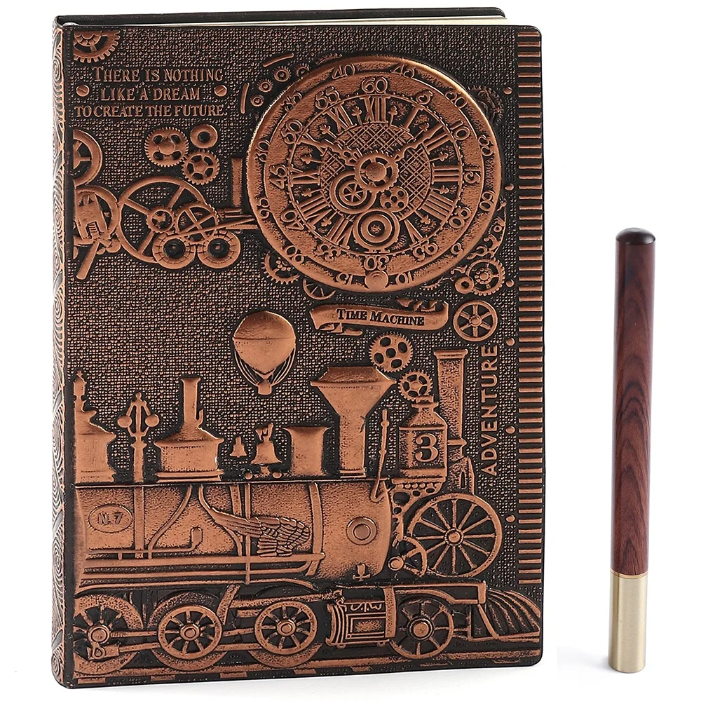 

Steampunk Notebook 3D Embossed Train Joural School Birthday Greative Gift A5 Travel Planner 200 Pages Handmade Diary