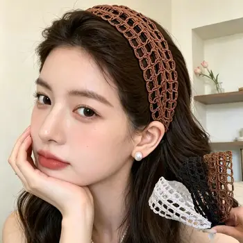 Fascia per capelli in paglia larga intrecciata da donna, cerchietto per capelli in rattan intrecciato traforato, accessori per capelli da donna stile Boho